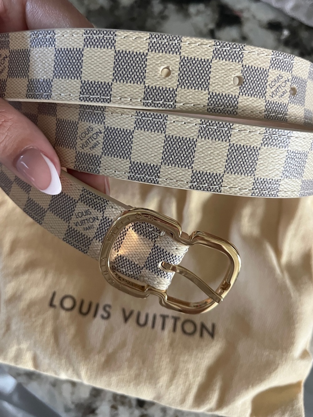 Louis Vuitton Damier Azur Canvas Belt with Gold Buckle